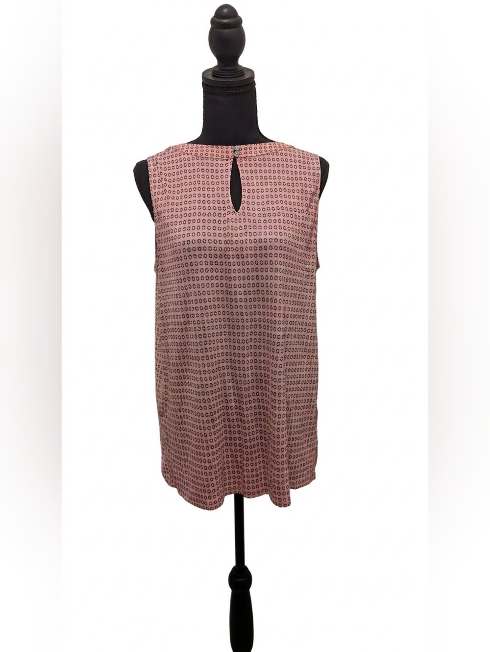 LOFT LP Pink Black Geometric Circle Print Mixed Media Sleeveless Shell Top - Picture 2 of 7